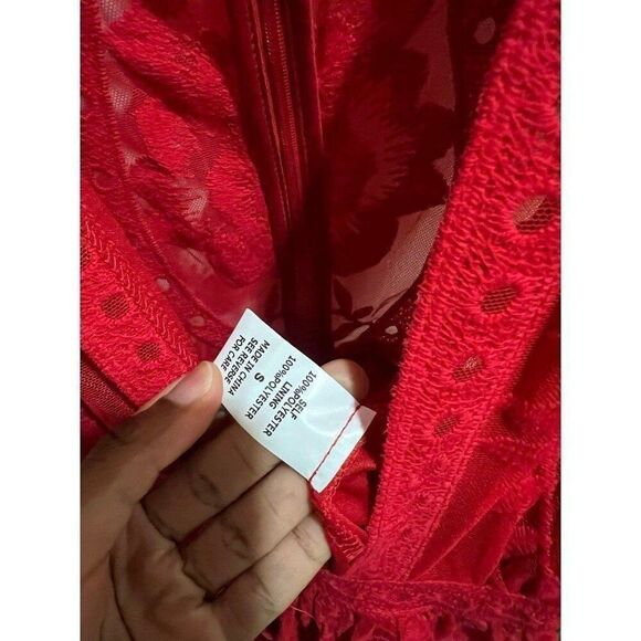 NEW Anthropologie Red Romantic Fairy Boho Coquette Soft Girl Dainty Lace Dress - Picture 10 of 12